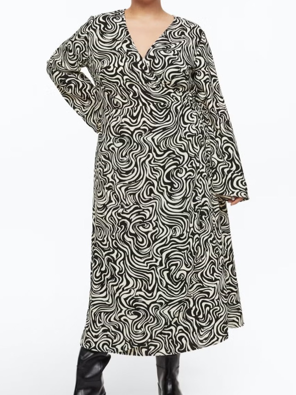 H&M retro crepe wrap dress zebra 1970s low v cut maxi midi dress